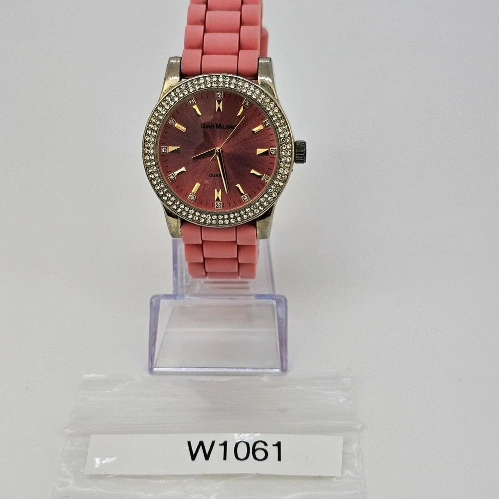 40MM Women's Watch Pink Dial Crystal Bezel Pink Plastic Bands New‎ Battery